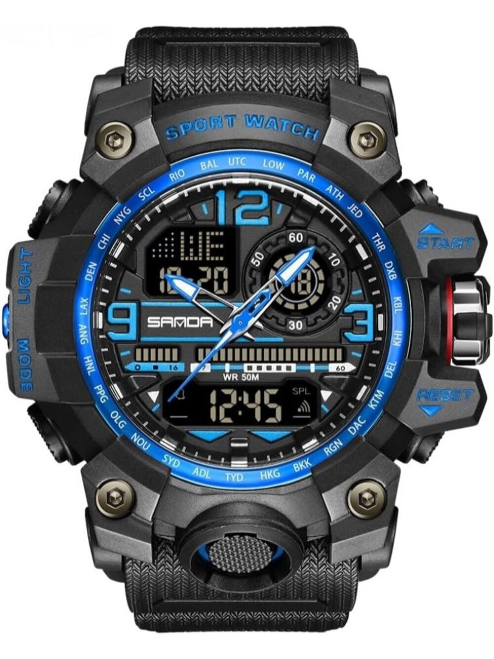 Men's Black Blue Analog Quartz Sports Waterproof Military Tactical Digital Watch